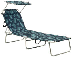 vidaXL levélmintás alumínium összecsukható napozóágy napellenzővel (310364)