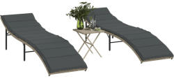 vidaXL 2 db világosszürke polyrattan napozóágy asztallal (368256)
