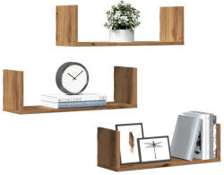vidaXL 3 db kézműves tölgy színű szerelt fa fali polc 58 x 18 x 18 cm (853289)