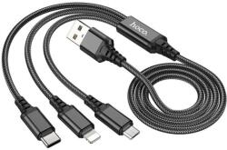 hoco. Cablu Incarcare USB-A - Lightning / microUSB / USB-C HOCO X76, 18W, 1m, Negru