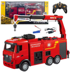 Huina Toys Tűzoltóautó Daruval Távirányító RC Fények Víz Huina1: 18