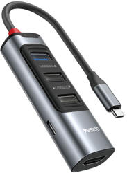 Yesido Dokkolóállomás 5in1 (HB22) - Type-C átalakító 3x USB, USB-C, HDMI, PD100W, Gyors töltés, 4K@30Hz, 5Gbps - Szürke