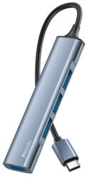 Yesido 4in1 (HB17) Csatlakozóállomás - Type-C to 1x USB3.0, 3x USB2.0, Plug&Play, 5Gbps, Alumínium Ötvözet - Szürke