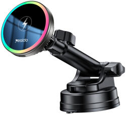 YESIDO - Autós tartó vezeték nélküli töltéssel (C315) - légkondicionáló rácshoz/műszerfalhoz, mágneses, intelligens vezérlés, 15W - Fekete