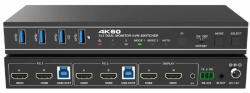 EVOCONNECT Switcher KVM EVOCONNECT HDCVT-HDC-KSWB22H Dual HDMI 4K@60 HDCP2.3 HDR/HDR10/HDR10+/Dolby Vision cu RS232 si Telecomanda Negru (2port_DualHDMImonitor_KVMswitch4K60)