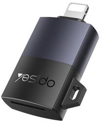 Yesido iPhone, iPad Szürke Yesido Adapter (GS38) - Lightning TF kártya csatlakozóval, 480Mbps, 4K, LED jelző