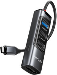 Yesido - Dokkoló Állomás 5in1 (HB23) - Type-C to 3x USB, USB-C, DisplayPort, PD100W, Gyors Töltés, 4K@30Hz, 5Gbps - Szürke