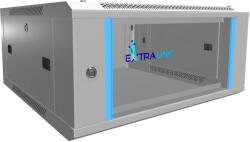 Extralink 19 hüvelykes 4HE szerver szekrény 600 mm mélységű, falra vagy állványra szerelhető, teherbírás 60 kg, edzett üvegajtó, zárható, 180°-os nyílás, szürke, otthoni hálózat (EX.8543)