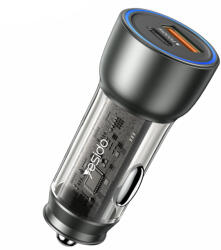 YESIDO - Autós töltő (Y49) - USB-A, Type-C, LED fényhatás, Gyors töltés, 30W - Szürke