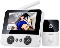 Yesido Vezeték nélküli videó kaputelefon Yesido - (KM27) - 2.4G, 2K HD 1080720px, 1000mAh, 4.3" TFT Képernyő - Fehér