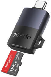 Yesido - Kártyaolvasó (GS37) - Type-C, nagysebességű, alumínium ötvözet, támogat 1TB-ot, Plug and Play, TF kártya - Fekete