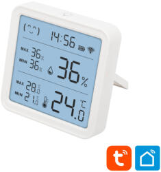 Somogyi Elektronic HSTHC hő- és páratartalom mérő, óra, nagy LCD kijelző, Smart Life, Tuya Smart, okos otthon, telefonos értesítés, automatizálás, eszközvezérlés, riasztás (HSTHC)