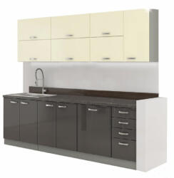 Tempo Konyhabútor, Szürke/Bézs, Extra Magas Fényű, Prado