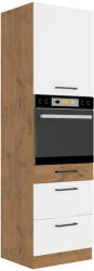 Tempo Magas Szekrény Beépített Sütőnek, Lancelot Tölgy/ Fehér Extra Magas Fényű HG, Vega 60 DPS-210 3S 1F