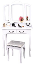 Tempo Fésülködőasztal Zsámollyal, Fehér/Ezüst, Regina New