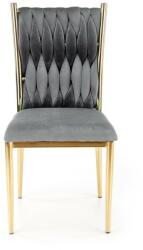  Scaun Amanda étkezőszék, bársony kárpitozás, arany krómozott acél váz, glamour stílus, 48x55x94x48 cm, szürke