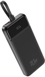 XO PR274 power bank 10000 mAh (Fekete) - digitális kijelző, PD 20W + QC 22.5W, 3 beépített kábel (2× USB-C, 1× Lightning)