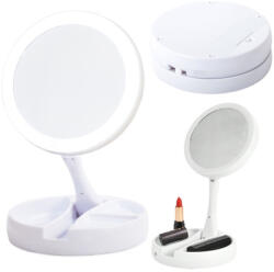  LED Megvilágítású Tükör, 10-szeres Nagyítás, Állítható Állvány, Fehér - 26243
