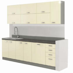 Tempo Konyhabútor, Bézs Extra Magas Fényű/Szürke, Prado