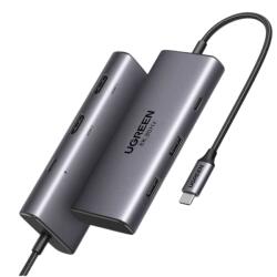 UGREEN Dokkoló állomás 6 az 1-ben, 8K@30Hz, Dual Monitor, USB HUB, Dual HDMI 2.0 és 2.1, 2x USB-A, USB-C, 100W, szürke (15852)