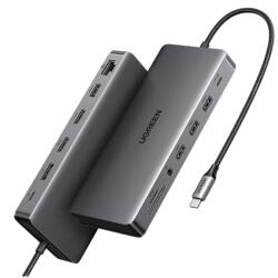 UGREEN Dokkoló állomás 13 az 1-ben, Triple Display, 4K@60Hz, USB HUB, HDMI, DP, 3x USB-A, USB-C, SD/TF, Jack, szürke (15978)