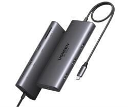UGREEN Dokkoló állomás 10 az 1-ben, Dual Display, HDMI, Ethernet, 8K@30Hz, USB 3.0 HUB, 100W, SD card, szürke (15534)
