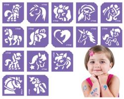 Tytoo Csillám tetoválás lovak és unikornisok sablon szett, lányoknak, 15 db-os, TY50156