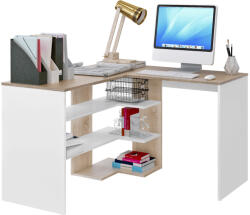 TEMPO KONDELA Sarok Számítógépasztal, Sonoma Tölgy/Fehér, Tamari - fizz