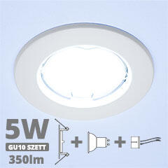 LED szpot szett: fehér keret +4.5 Wattos, hideg fehér GU10 LED lámpa + GU10 csatlakozó (kettesével rendelhető) (5070 + TR-GU10 + 1901)