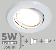  LED szpot szett: fehér bill. keret + 5 Wattos, természetes fehér GU10 LED lámpa + GU10 csatlakozó (MG-VEPA-WORB-B + TR-GU10 + 1902)