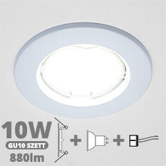  LED szpot szett: fehér bill. keret + 10 Wattos, természetes fehér GU10 LED lámpa + GU10 csatlakozó (TR-VEPA-WORB-B + TR-GU10 + 1971)