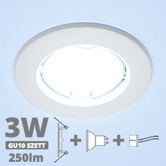  LED szpot szett: fehér keret + 3 Wattos, hideg fehér GU10 LED lámpa + GU10 csatlakozó (kettesével rendelhető) (5070 + TR-GU10 + ML-GU10P6000K3W)