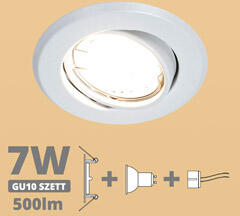  LED szpot szett: fehér bill. keret + 7 Wattos, meleg fehér GU10 LED lámpa + GU10 csatlakozó (MG-VEPA-WORB-B + TR-GU10 + 1906)