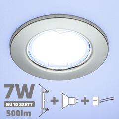 LED szpot szett: króm keret + 7 Wattos, hideg fehér GU10 LED lámpa + GU10 csatlakozó (kettesével rendelhető) (5072 + TR-GU10 + 1904)