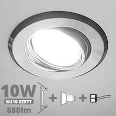  LED szpot szett: króm bill. keret + 10 Wattos, természetes fehér GU10 LED lámpa + GU10 csatlakozó (TR-VEPA-WORB-CH + TR-GU10 + 1971)
