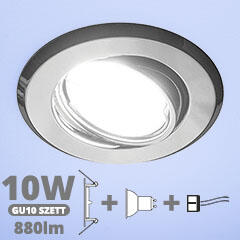  LED szpot szett: króm bill. keret + 10 Wattos, hideg fehér GU10 LED lámpa + GU10 csatlakozó (TR-VEPA-WORB-CH + TR-GU10 + 1907)