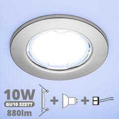  LED szpot szett: króm keret + 10 Wattos, hideg fehér GU10 LED lámpa + GU10 csatlakozó (kettesével rendelhető) (5072 + TR-GU10 + 1907)