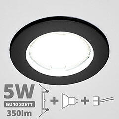  LED szpot szett: fekete keret + 5 Wattos, természetes fehér GU10 LED lámpa + GU10 csatlakozó (MG-SARA-WOSB-CZ + TR-GU10 + 1902)
