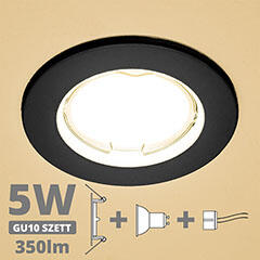  LED szpot szett: fekete keret + 5 Wattos, meleg fehér GU10 LED lámpa + GU10 csatlakozó (MG-SARA-WOSB-CZ + TR-GU10 + 1903)