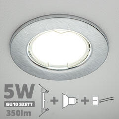  LED szpot szett: mattkróm keret + 5 Wattos, természetes fehér GU10 LED lámpa + GU10 csatlakozó (kettesével rendelhető) (5071 + TR-GU10 + 1902)