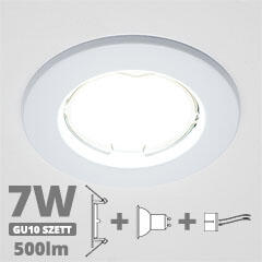  LED szpot szett: fehér keret + 7 Wattos, természetes fehér GU10 LED lámpa + GU10 csatlakozó (kettesével rendelhető) (5070 + TR-GU10 + 1905)