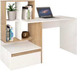 TEMPO KONDELA Számítógépasztal, Fehér/Sonoma Tölgy, Eross New - fizz