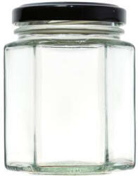Befőttes üveg HATSZÖGLETŰ 100 ml, TETŐVEL (120 db/karton) (PE-7750)