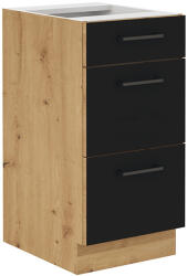 Tempo Alsó Szekrény Fiókokkal, Matt Fekete/Artisan Tölgy, Monro 40 D 3S BB