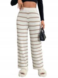 Shein Ecru Kötött Nadrág Bézs Csíkos Magas Szárú Casual 38 M__M