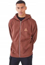 Boohooman Férfi melegítő pulóver, kapucnis, cipzáras, hímzett, Size M, barna