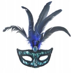 Korbi Szemmaszk Dekoratív Tollakkal Fényes Farsang Jelmez Kék