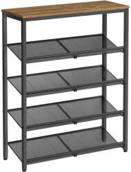 VASAGLE Cipőtároló polc, 5 szintes, állítható hálós polcokkal, mézbarna és fekete 75x28x93cm (LBS038K01)
