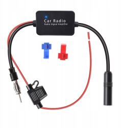  Autós antenna erősítő, AM/FM, 12V, 25dB, rádióvétel javítása, fekete, 34cm (Wzmacniacz antenowy do radia samochodowego)