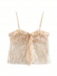 Shein Crop Top, flitterekkel, vállpántokkal, Size 34, bézs